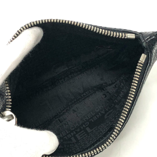 CHANEL Shoulder Bag Calf leather black logo fringe