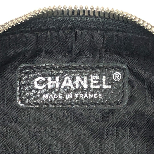 CHANEL Shoulder Bag Calf leather black logo fringe