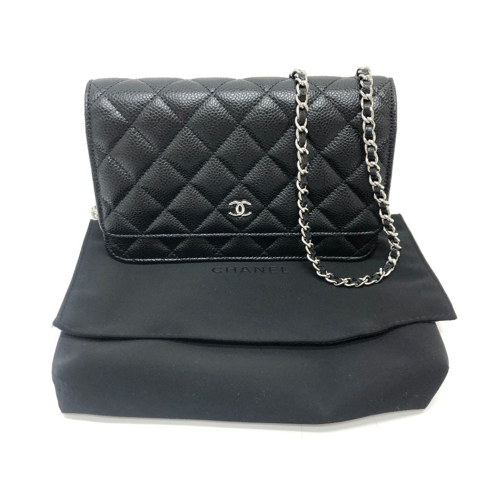 CHANEL Shoulder Bag AP0250 Caviar skin black Long Wallet Purse COCO Mark Women Used Authentic