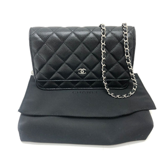 CHANEL Shoulder Bag AP0250 Caviar skin black Long Wallet Purse COCO Mark Women Used Authentic