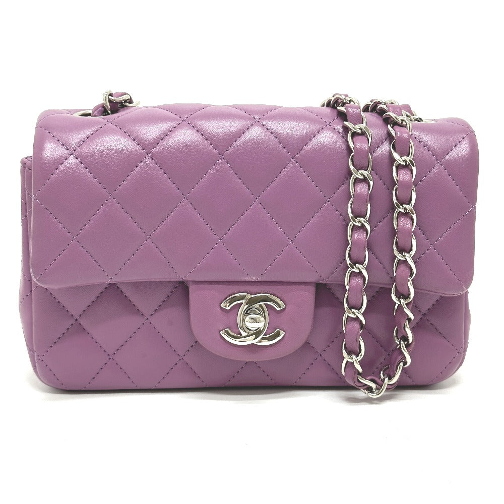 CHANEL Shoulder Bag lambskin purple COCO Mark Minimato Matelasse 20 Women Used Authentic