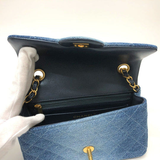 CHANEL Shoulder Bag denim blue Mini matrasse