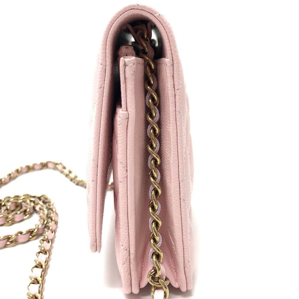 CHANEL Shoulder Bag AP0250 Caviar skin pink COCO Mark CC Chain wallet Women Used Authentic