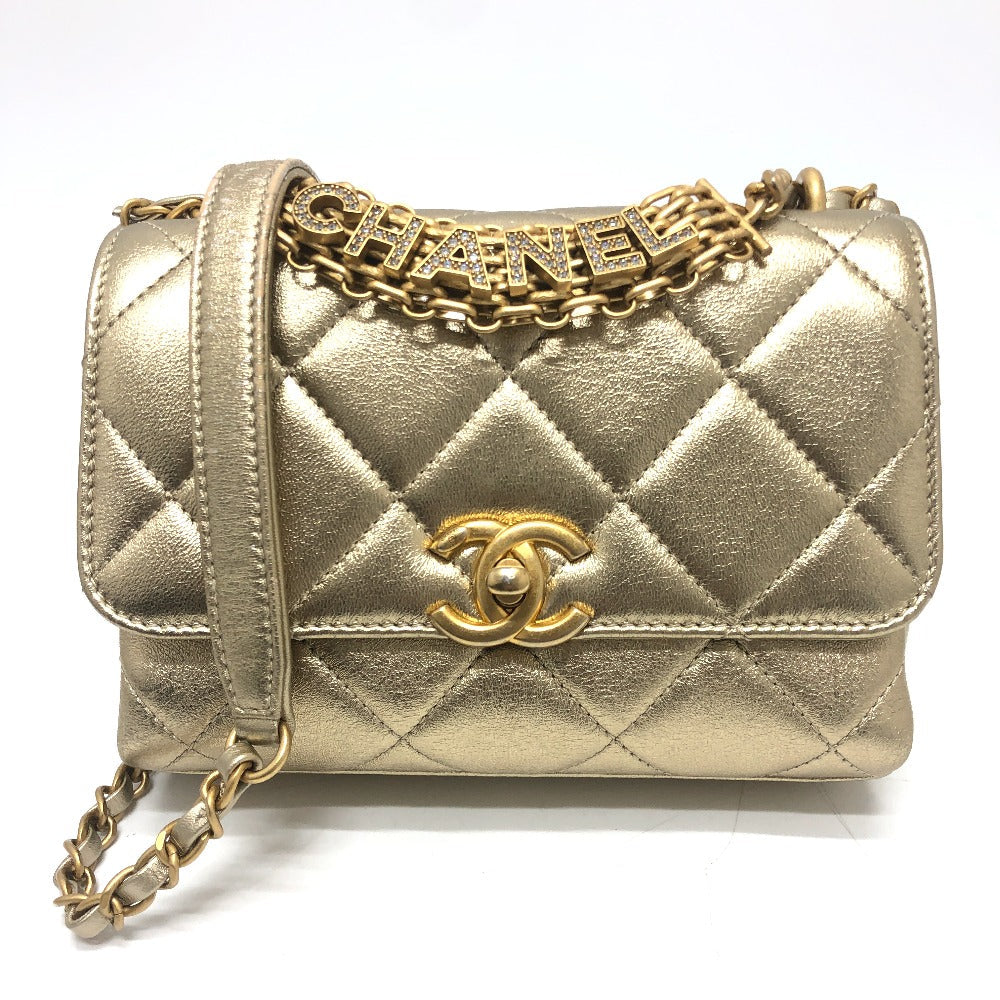 CHANEL Shoulder Bag AS3240 lambskin gold Matelasse COCO Mark Rhinestone