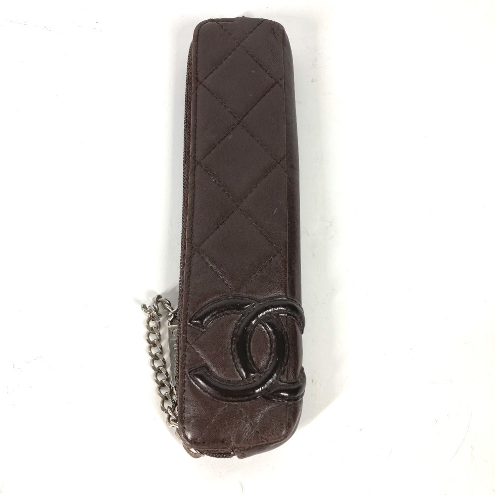 CHANEL pencil case leather Brown Cambon line CC COCO Mark
