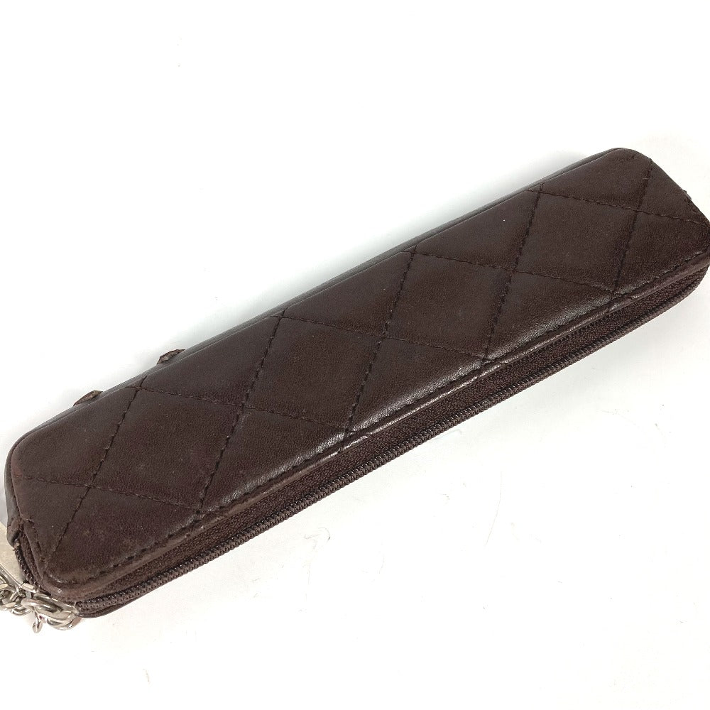 CHANEL pencil case leather Brown Cambon line CC COCO Mark