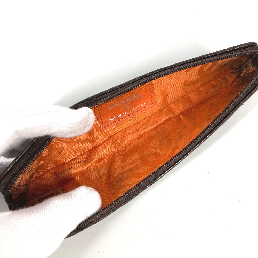 CHANEL pencil case leather Brown Cambon line CC COCO Mark