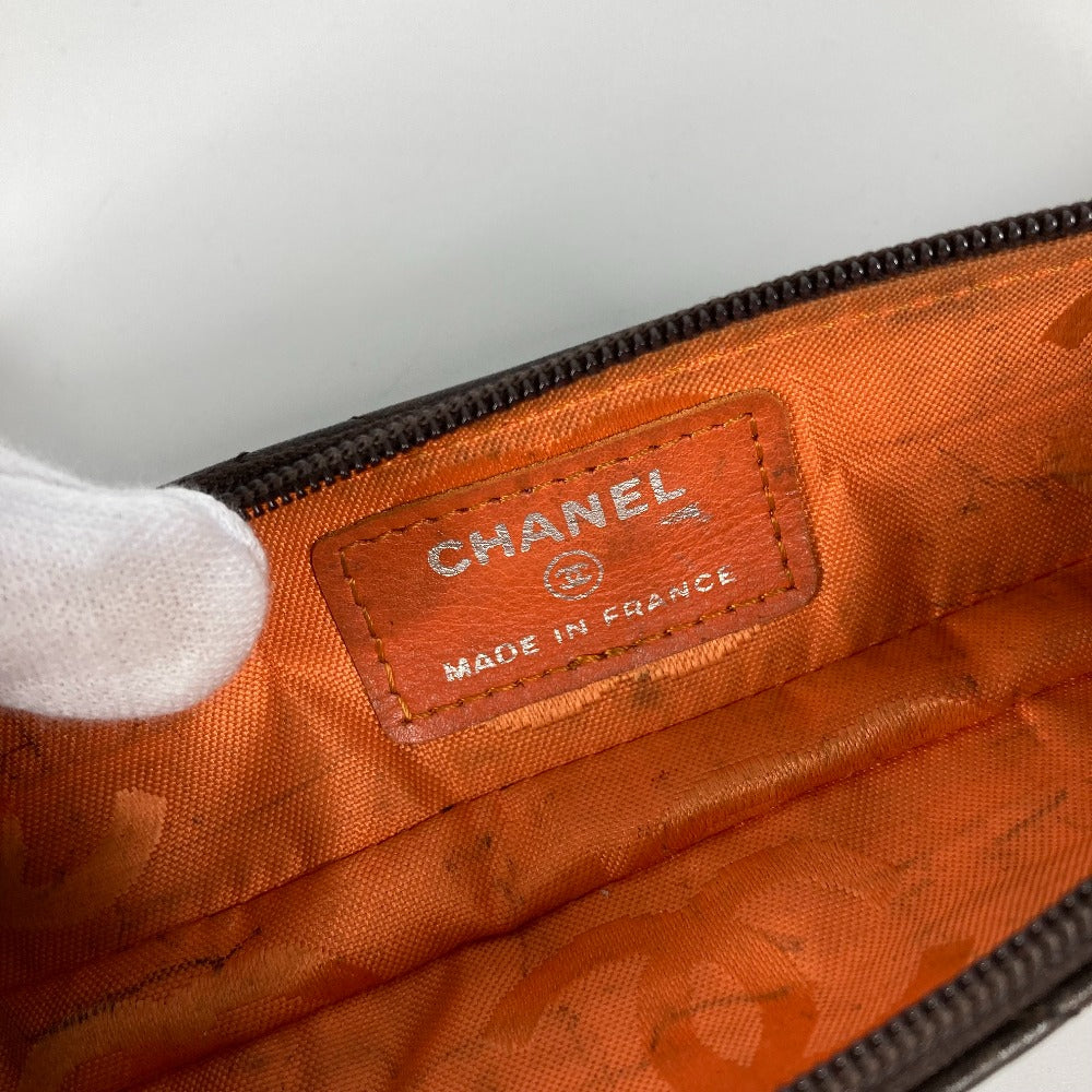 CHANEL pencil case leather Brown Cambon line CC COCO Mark