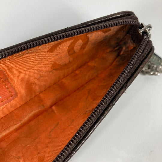 CHANEL pencil case leather Brown Cambon line CC COCO Mark