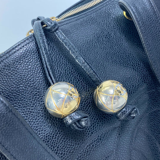 CHANEL Shoulder Bag Caviar skin black Shoulder CC COCO Mark Cocoball Women Used Authentic