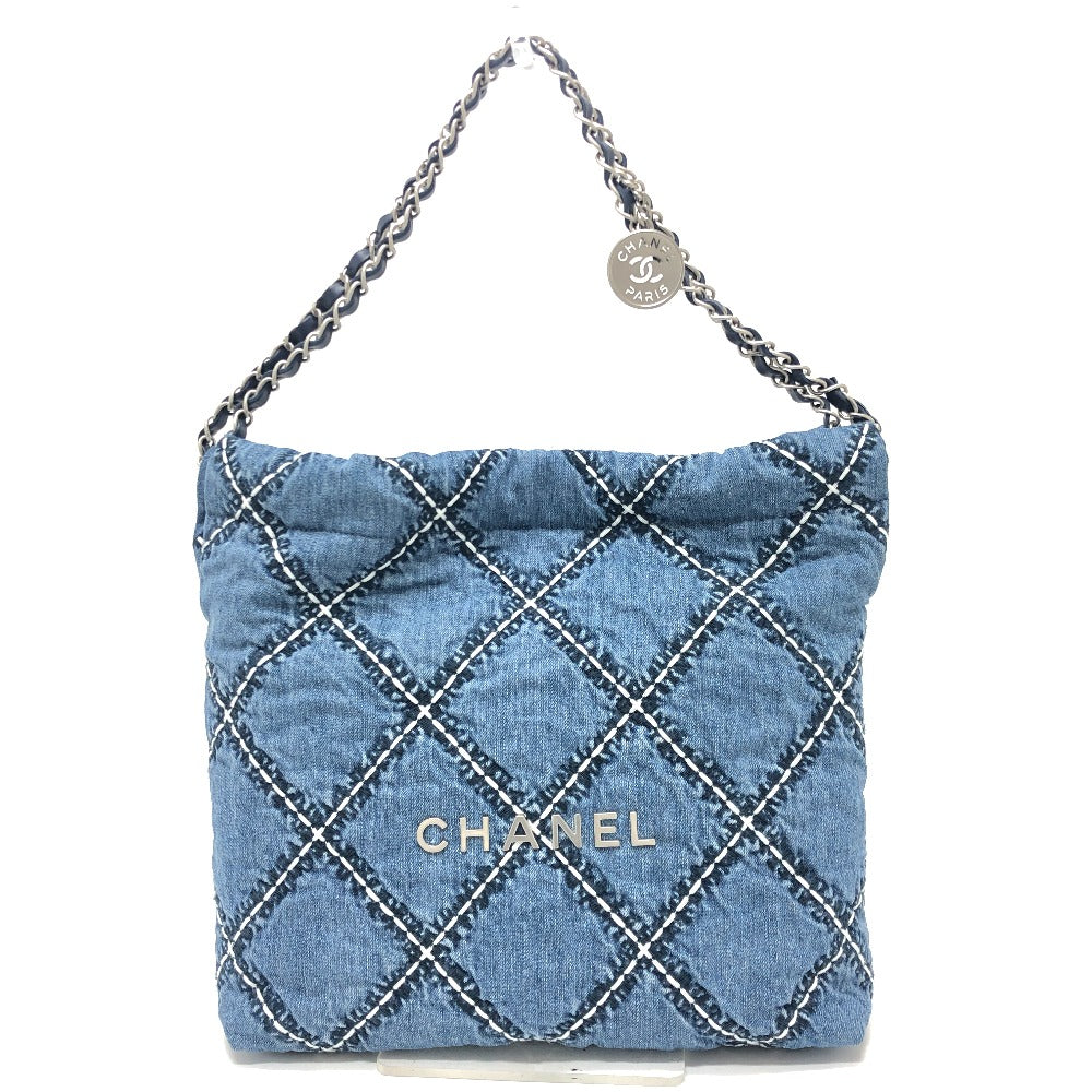 CHANEL Shoulder Bag AS3260 denim blue Chanel 22 Matelasse with medal charm Women Used Authentic