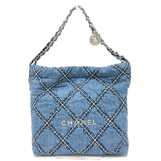 CHANEL Shoulder Bag AS3260 denim blue Chanel 22 Matelasse with medal charm Women Used Authentic