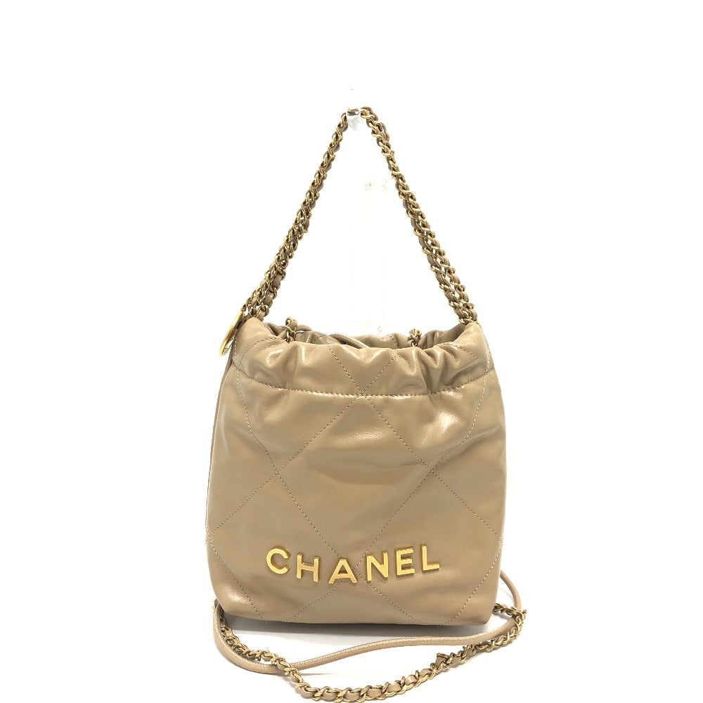 CHANEL Shoulder Bag AS3980 leather beige COCO Mark CHANEL22 Mini 2WAY Women Used Authentic