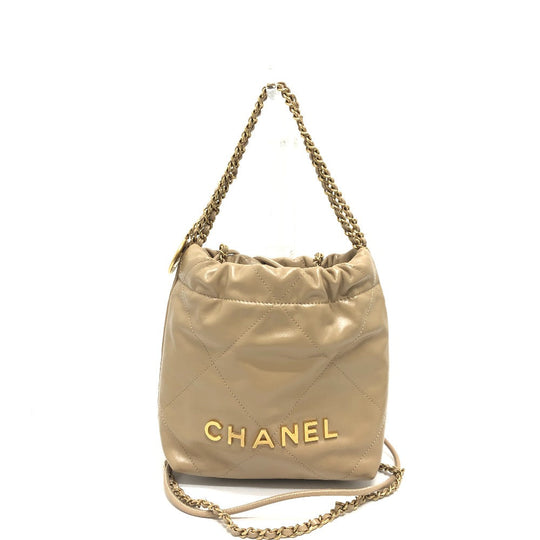 CHANEL Shoulder Bag AS3980 leather beige COCO Mark CHANEL22 Mini 2WAY Women Used Authentic