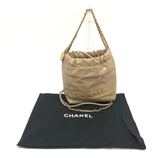 CHANEL Shoulder Bag AS3980 leather beige COCO Mark CHANEL22 Mini 2WAY Women Used Authentic