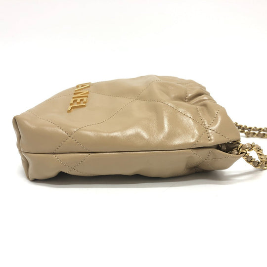 CHANEL Shoulder Bag AS3980 leather beige COCO Mark CHANEL22 Mini 2WAY Women Used Authentic