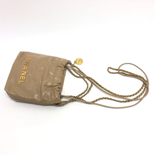 CHANEL Shoulder Bag AS3980 leather beige COCO Mark CHANEL22 Mini 2WAY Women Used Authentic