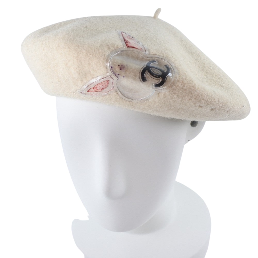 CHANEL Other hats wool White beret Women 50-55 Used Authentic