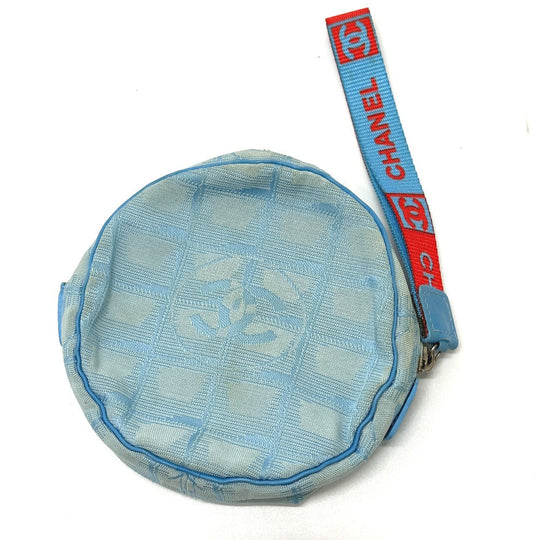 CHANEL Pouch Nylon blue Sports round Women Used Authentic