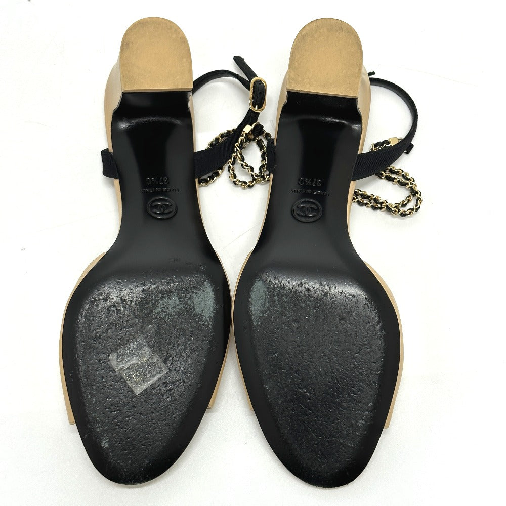 CHANEL Sandals G45094 leather beige COCO Mark CC Ankle strap 37 1/2