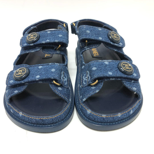 CHANEL Sandals G35927 denim blue 23P COCO Mark CC Women 36 Used Authentic