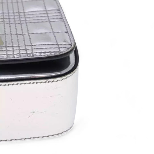 Burberry Chain Shoulder Bag Patent Leather Silver Women Handbag