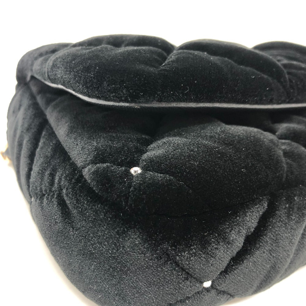 CHANEL Shoulder Bag Velor black Velour Matelasse Women Used Authentic