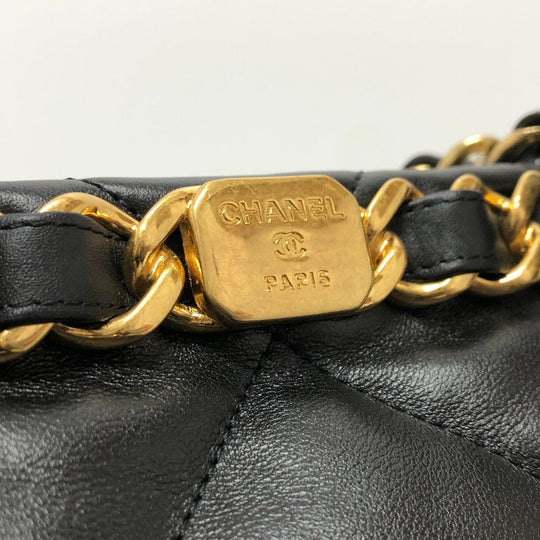 CHANEL Shoulder Bag AS3502 lambskin black COCO Mark CC Matelasse small shopping bag Women Used Authentic
