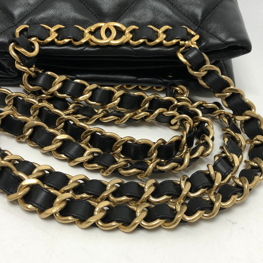 CHANEL Shoulder Bag AS3502 lambskin black COCO Mark CC Matelasse small shopping bag Women Used Authentic