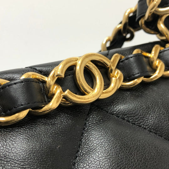 CHANEL Shoulder Bag AS3502 lambskin black COCO Mark CC Matelasse small shopping bag Women Used Authentic
