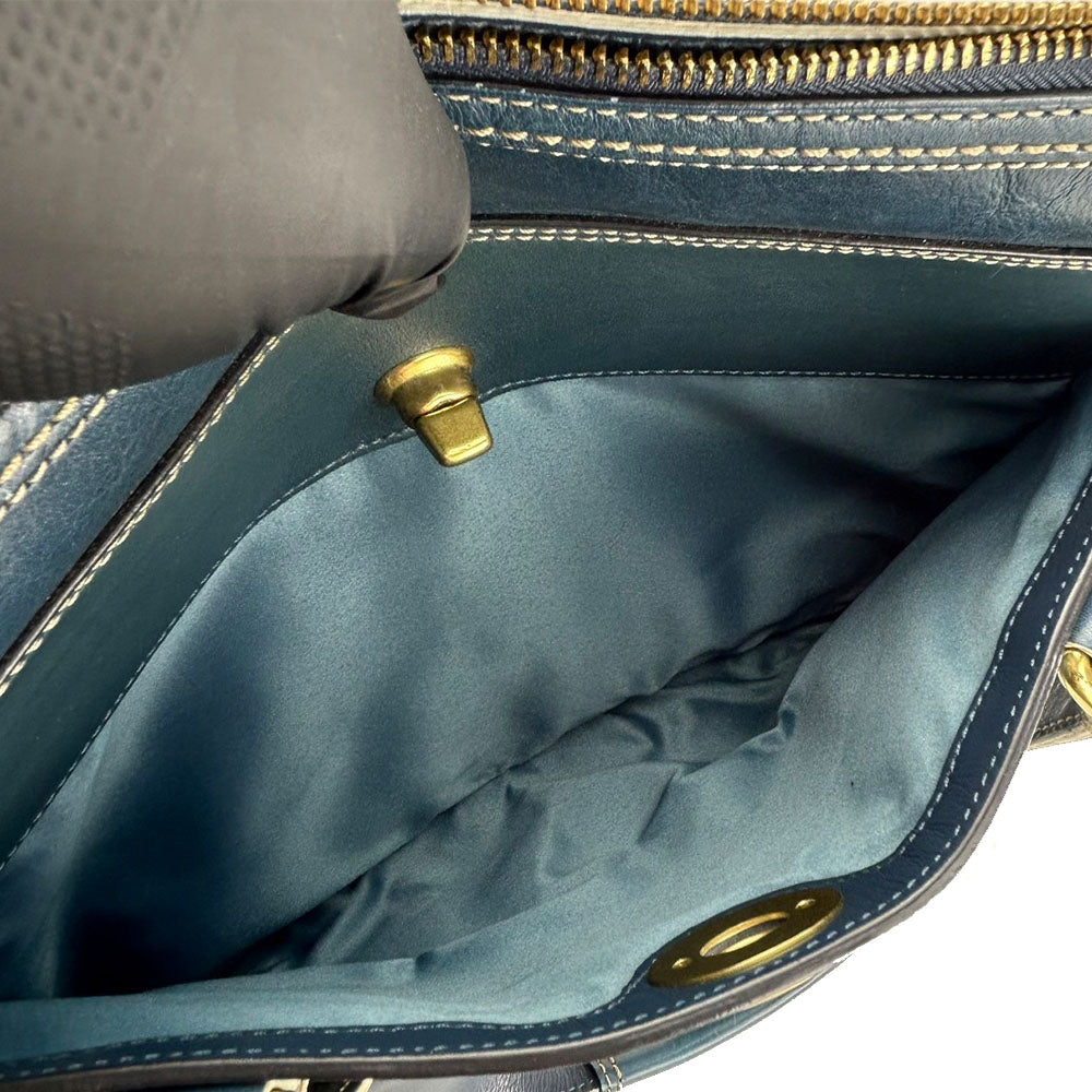 COACH Handbag 11609 Leather, Patent Leather blue Signature Women Used Authentic