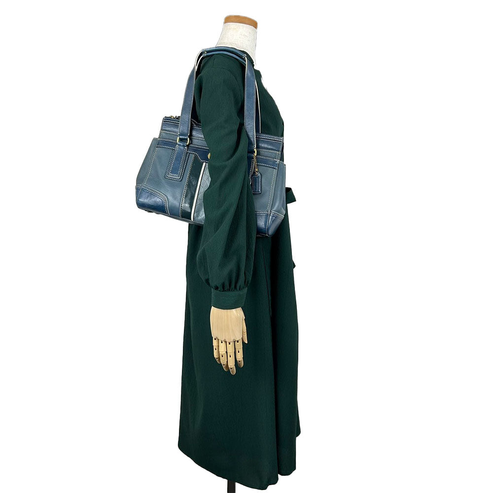 COACH Handbag 11609 Leather, Patent Leather blue Signature Women Used Authentic