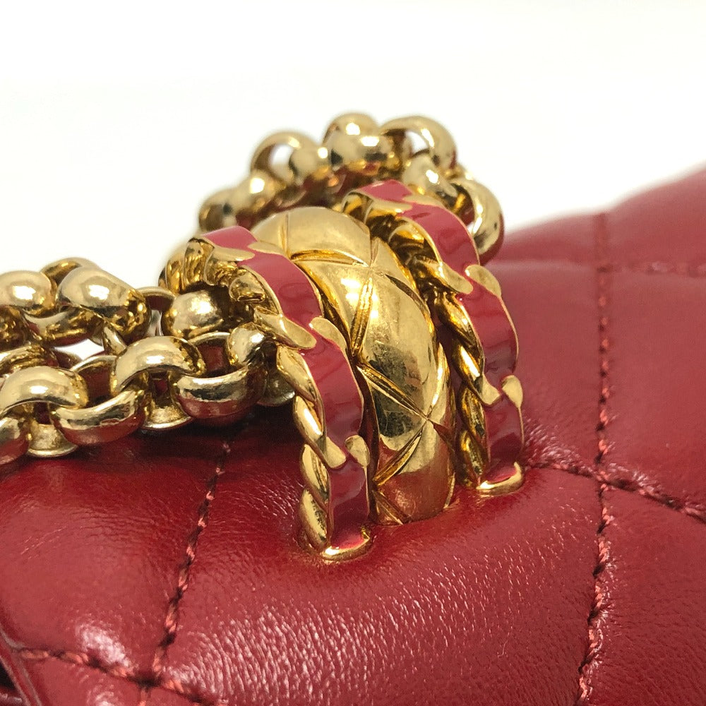 CHANEL Shoulder Bag lambskin Red COCO Mark Matrasse