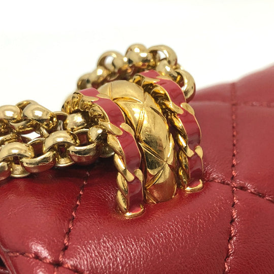 CHANEL Shoulder Bag lambskin Red COCO Mark Matrasse