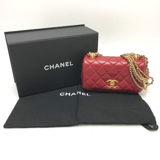 CHANEL Shoulder Bag lambskin Red COCO Mark Matrasse