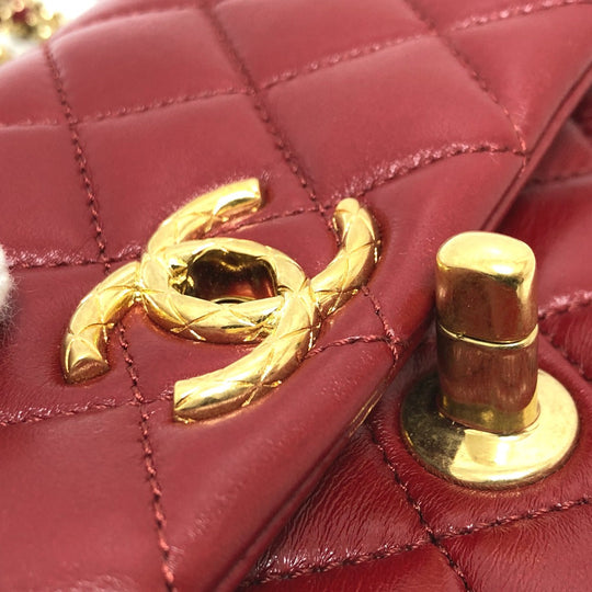 CHANEL Shoulder Bag lambskin Red COCO Mark Matrasse