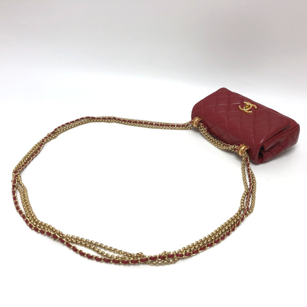 CHANEL Shoulder Bag lambskin Red COCO Mark Matrasse