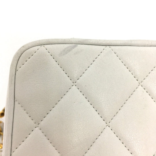 CHANEL Shoulder Bag lambskin white CC COCO Mark Matrasse Women Used Authentic