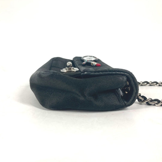 CHANEL Shoulder Bag Satin black bag pochette Lipstick Mirror CC COCO Mark Women Used Authentic