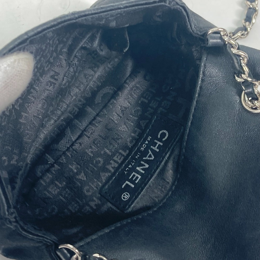 CHANEL Shoulder Bag Satin black bag pochette Lipstick Mirror CC COCO Mark Women Used Authentic