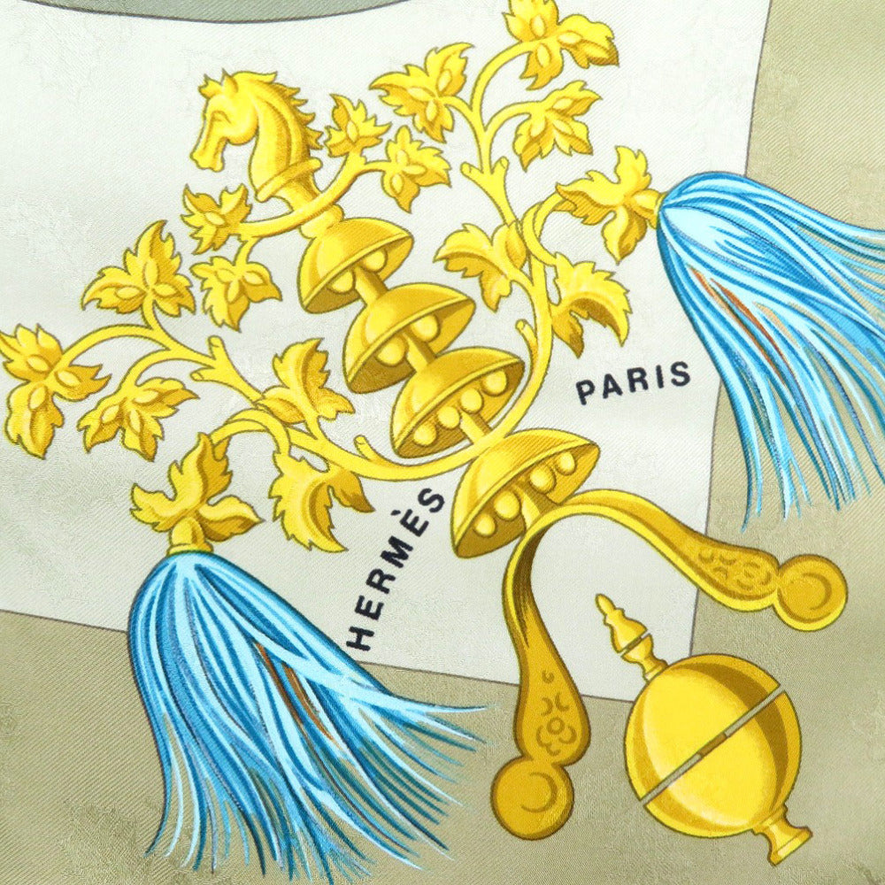 HERMES scarf silk beige Carre90 Plumes et Grelots Feathers and bells unisex(Unisex) Used Authentic