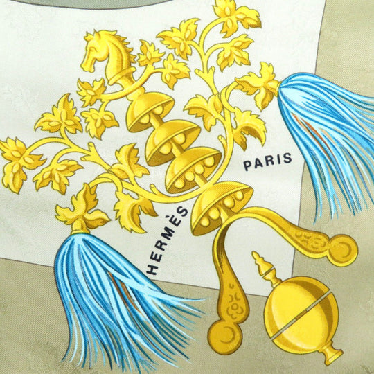 HERMES scarf silk beige Carre90 Plumes et Grelots Feathers and bells unisex(Unisex) Used Authentic