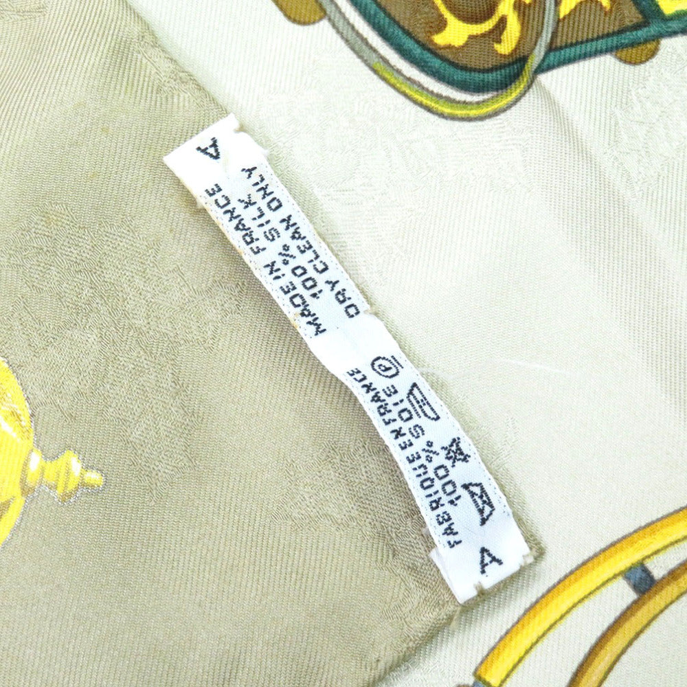 HERMES scarf silk beige Carre90 Plumes et Grelots Feathers and bells unisex(Unisex) Used Authentic