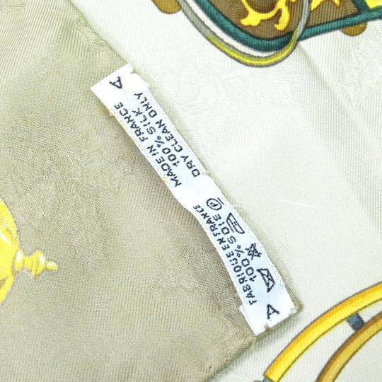 HERMES scarf silk beige Carre90 Plumes et Grelots Feathers and bells unisex(Unisex) Used Authentic