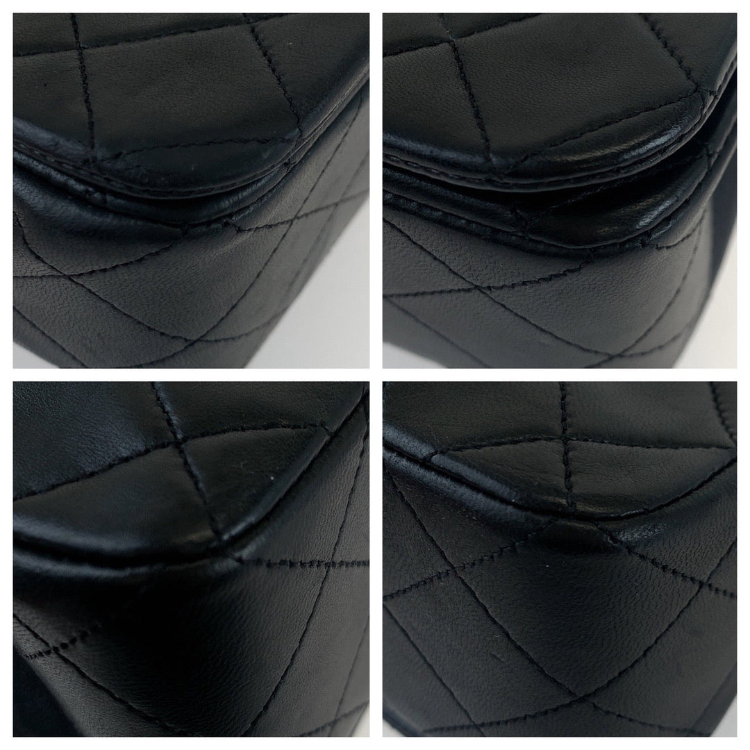 CHANEL Shoulder Bag lambskin Black GoldMetal Crossbody ChainShoulder Bag Pochette Matrasse COCO Mark Turnlock Single Flap Women Used Authentic