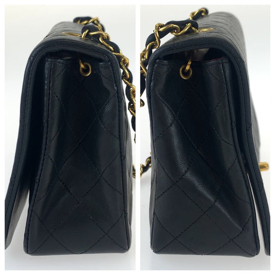 CHANEL Shoulder Bag lambskin Black GoldMetal Crossbody ChainShoulder Bag Pochette Matrasse COCO Mark Turnlock Single Flap Women Used Authentic