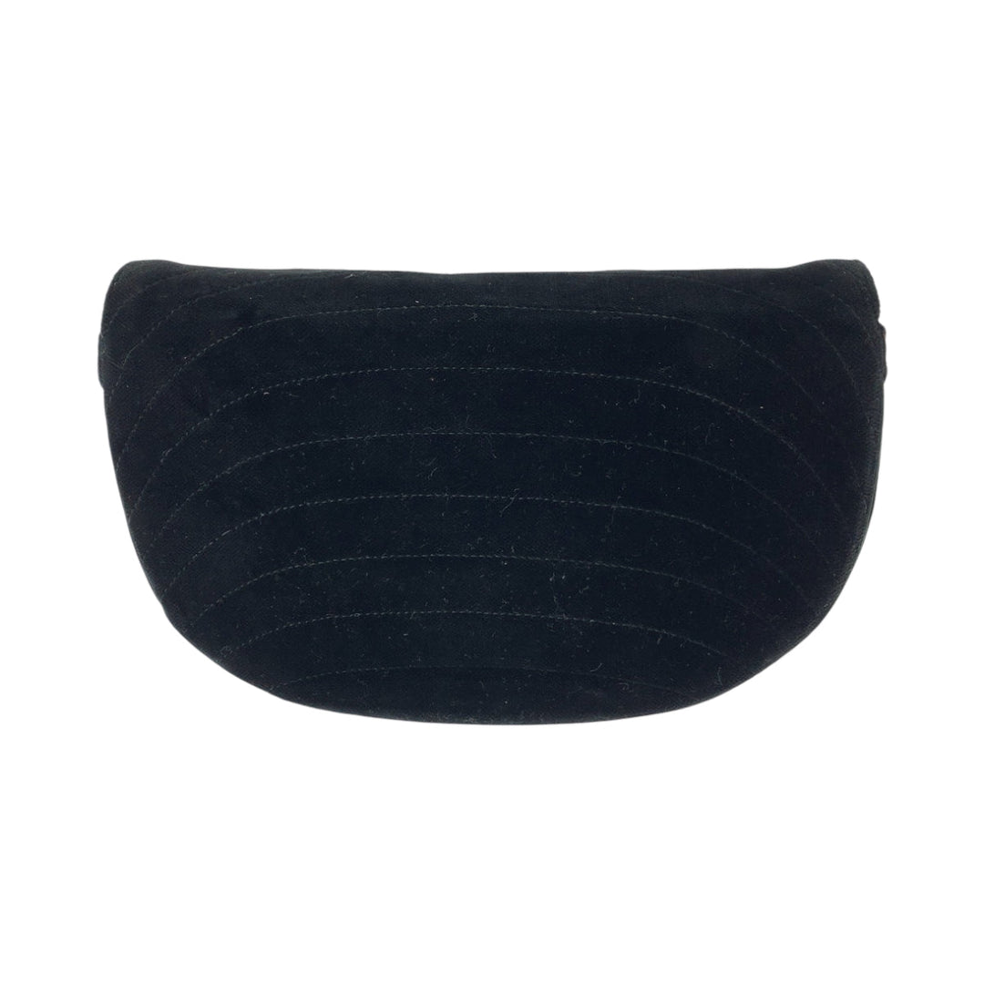 CHANEL Shoulder Bag Velor Black GoldMetal ChainShoulder Bag Pochette Border stitch Half Moon COCO Mark Women Used Authentic