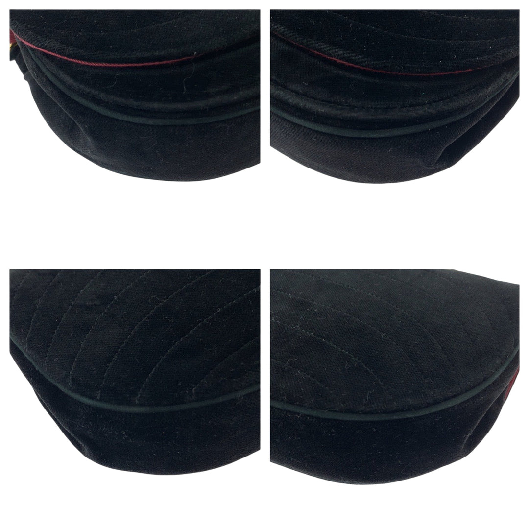 CHANEL Shoulder Bag Velor Black GoldMetal ChainShoulder Bag Pochette Border stitch Half Moon COCO Mark Women Used Authentic