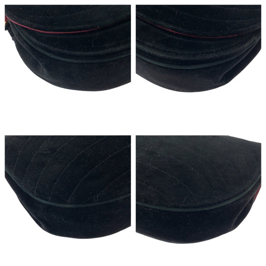 CHANEL Shoulder Bag Velor Black GoldMetal ChainShoulder Bag Pochette Border stitch Half Moon COCO Mark Women Used Authentic