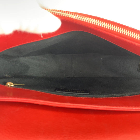 CHANEL Shoulder Bag leather Red Gold Metal Chain Shoulder Bag Pochette Coco Curve Matelasse COCO Mark Women Used Authentic